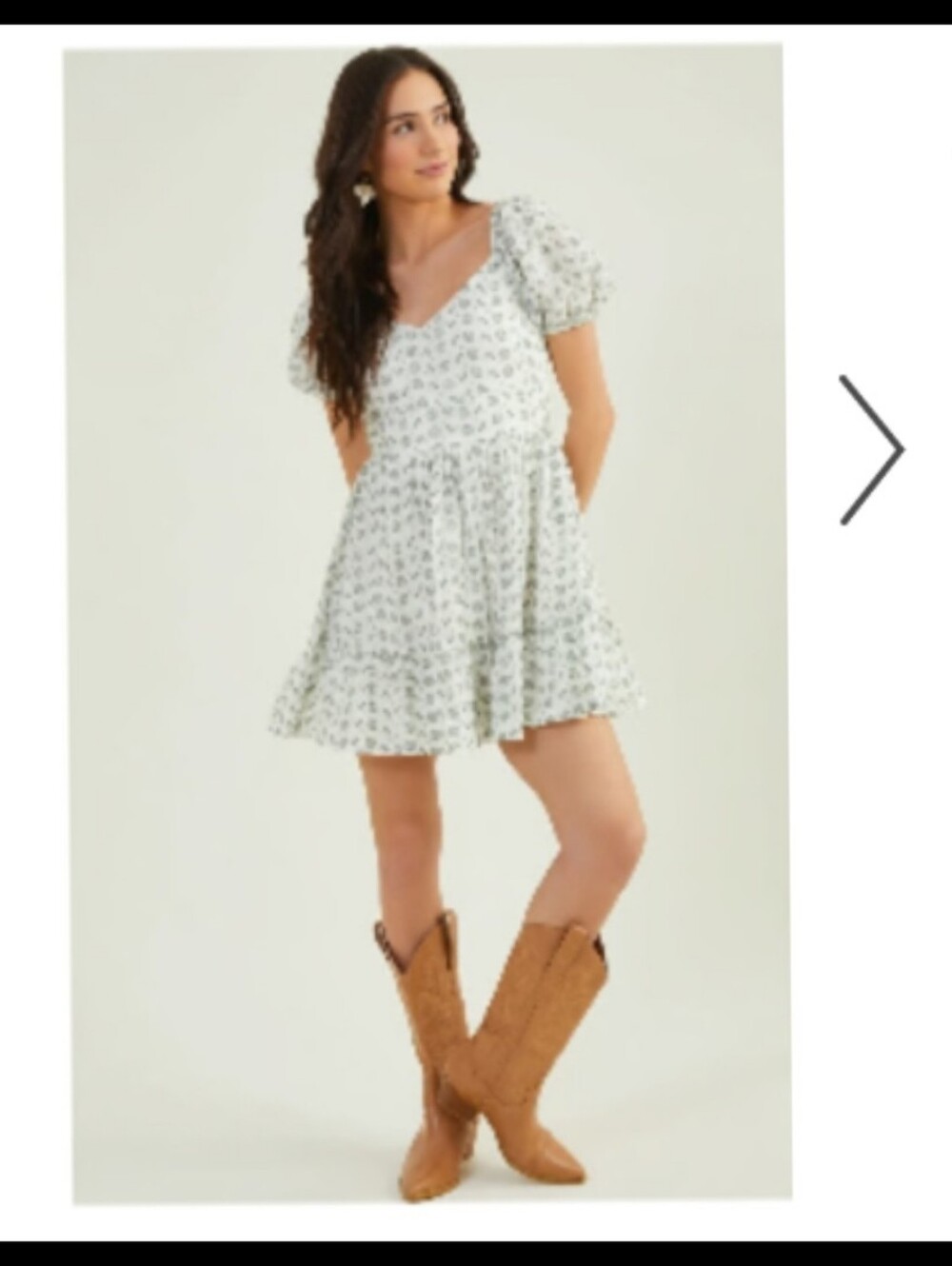 Altar'd State Sage Green Floral Puff-Sleeve Mini Dress Size Large●